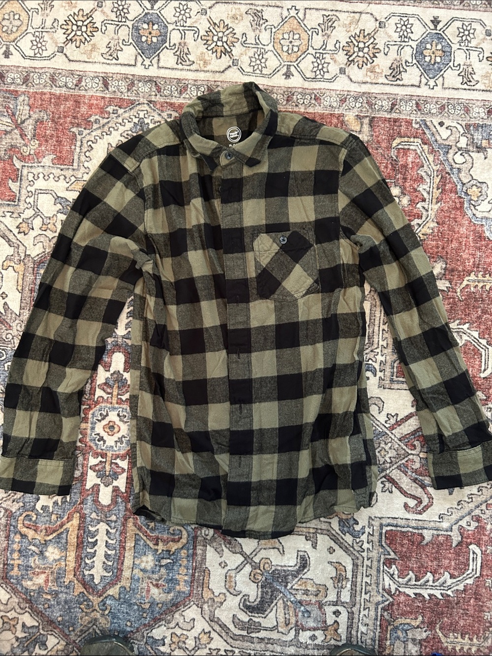 wonder nation Olive and Black Buffalo Plaid Button-Up Shirt